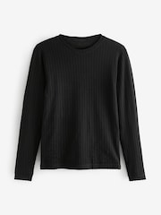 Black Rib Fleece Thermal Long Sleeve Top - Image 6 of 7