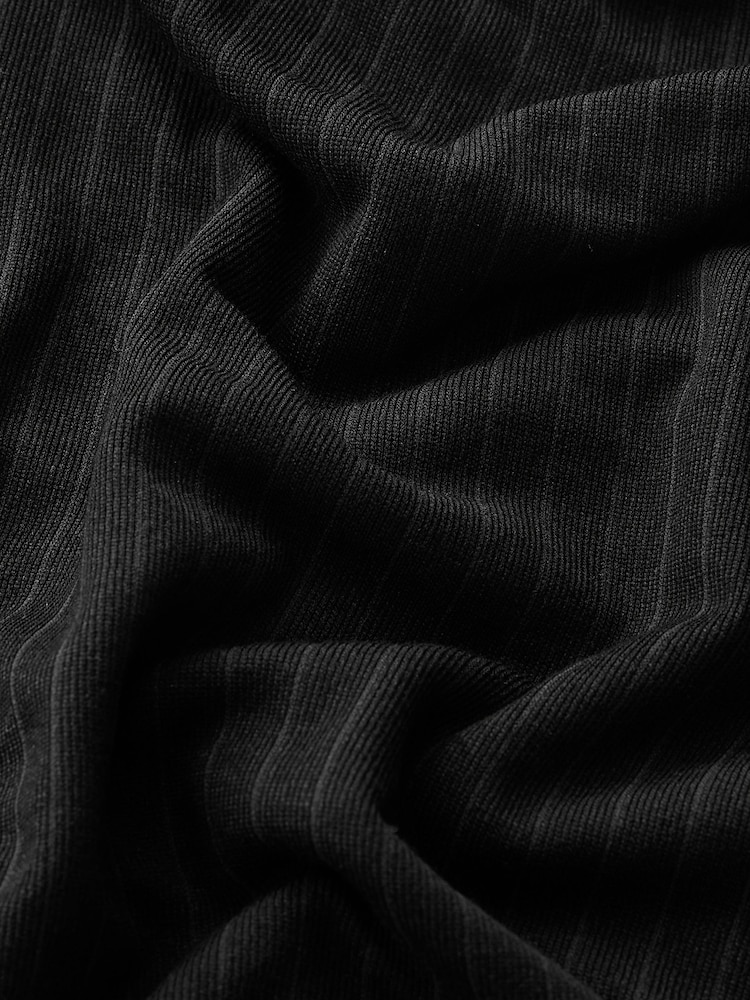 Black Rib Fleece Thermal Long Sleeve Top - Image 7 of 7