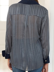 Navy Spot Long Sleeve Collared Satin Shirt - Image 3 of 7