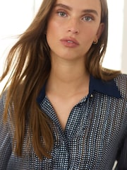 Navy Spot Long Sleeve Collared Satin Shirt - Image 5 of 7