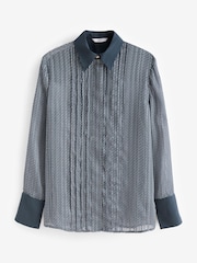 Navy Spot Long Sleeve Collared Satin Shirt - Image 6 of 7