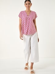 Roman Red Wave Stripe Print V-Neck Top - Image 2 of 4