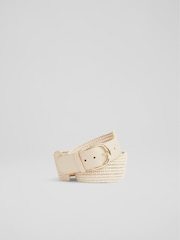LK Bennett Natural Eliana Woven 100% Cotton And Leather Wide Belt - Image 1 of 3