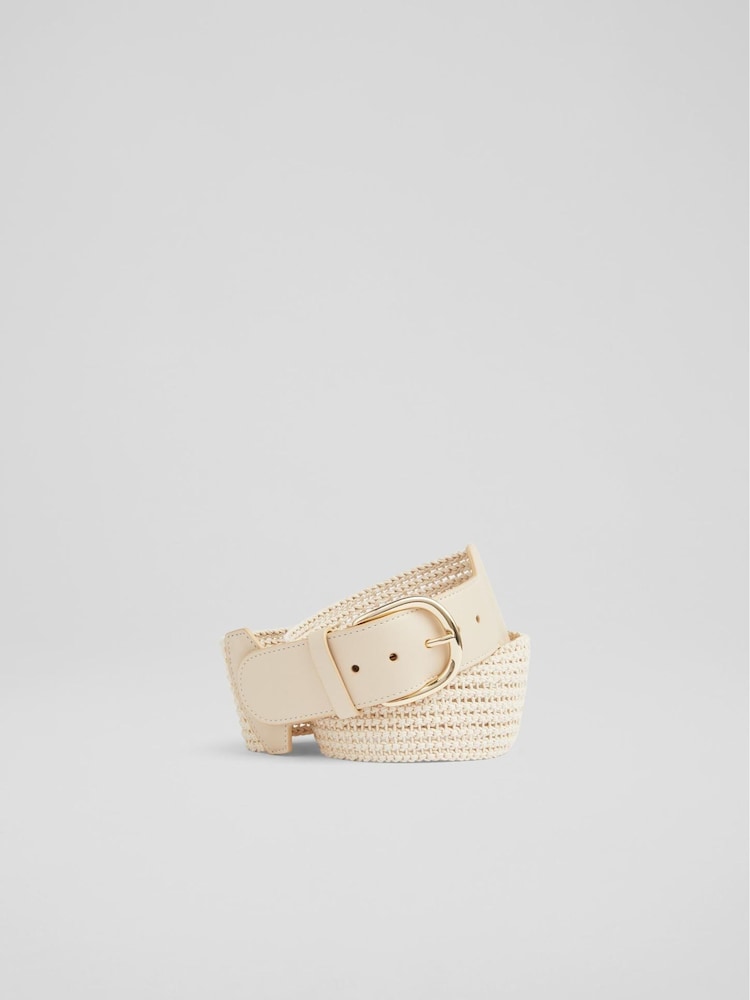 LK Bennett Natural Eliana Woven 100% Cotton And Leather Wide Belt - Image 1 of 3