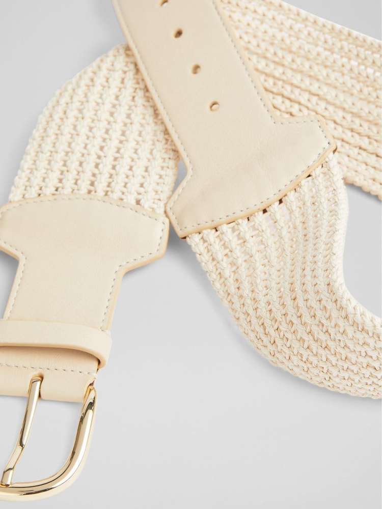 LK Bennett Natural Eliana Woven 100% Cotton And Leather Wide Belt - Image 2 of 3