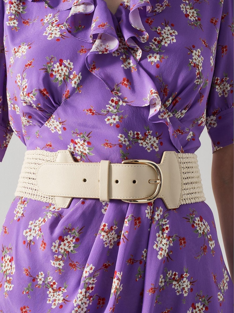 LK Bennett Natural Eliana Woven 100% Cotton And Leather Wide Belt - Image 3 of 3