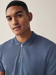 Blue Short Sleeve Textured Polo Shirt - Image 1 of 7