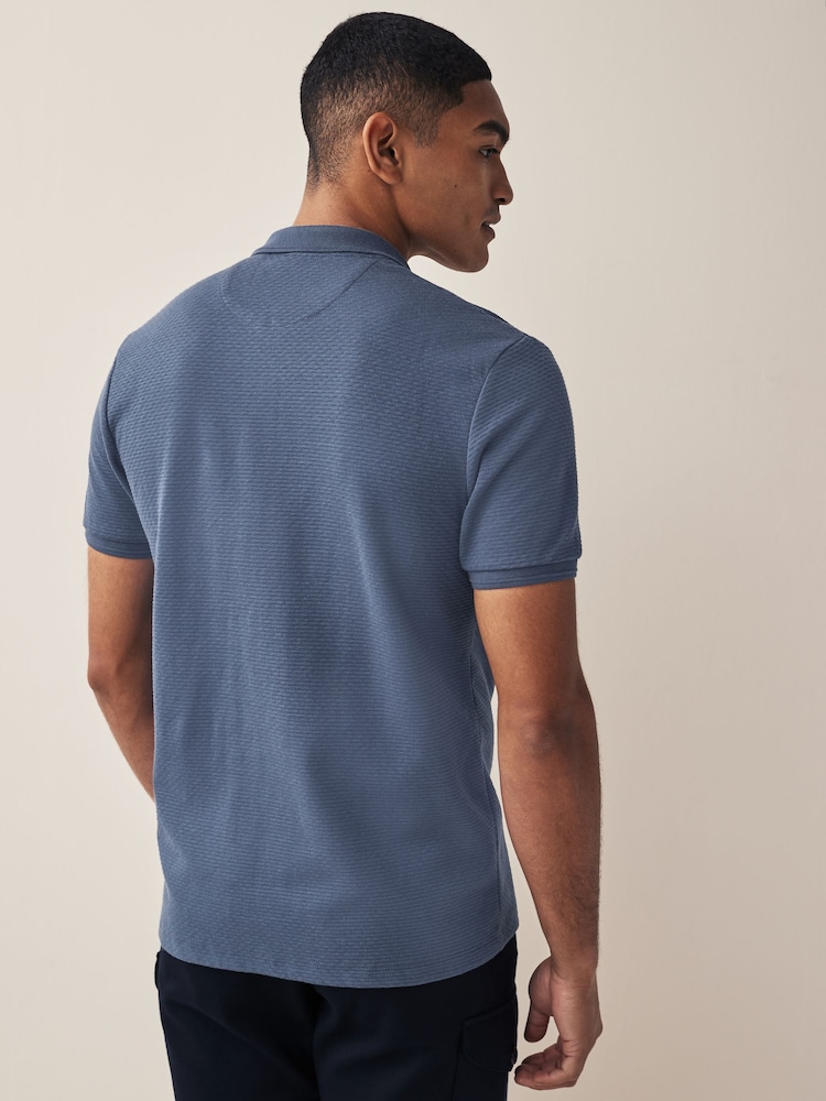 Bleu - Polo manches courtes texturé à col zippé - Image 3 of 7