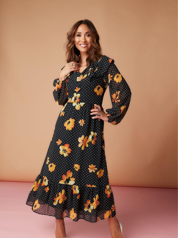 Myleene Klass geblümtes Midikleid, Orange - Bild 1 von 6