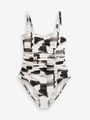 Black/Cream Tie Dye Tummy Control Ruched Bandeau Swimsuit - Image 5 of 6