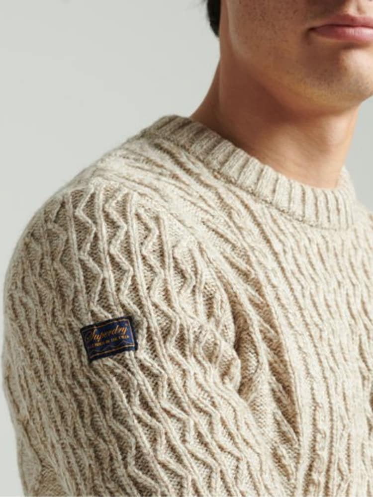 Superdry Natural Jacob Cable Crew Jumper - Image 4 of 5