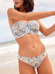Blue/Cream Woodblock High Leg Bikini Bottoms - Image 2 of 6