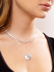 Caramel Jewellery London Silver Tone Double Layer Sparkly Disc Necklace - Image 1 of 6