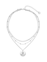 Caramel Jewellery London Silver Tone Double Layer Sparkly Disc Necklace - Image 3 of 6