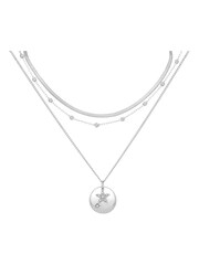 Caramel Jewellery London Silver Tone Double Layer Sparkly Disc Necklace - Image 4 of 6