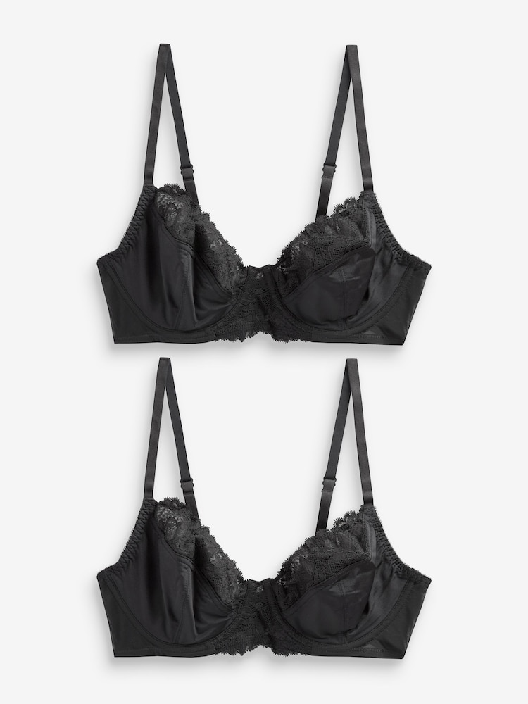 Black/Black Non Pad Full Cup Bras 2 Pack - Image 1 of 7