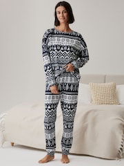 Navy Blue Fairisle Pattern Matching Family Womens Christmas Cotton Pyjamas - Image 1 of 8