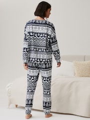 Navy Blue Fairisle Pattern Matching Family Womens Christmas Cotton Pyjamas - Image 3 of 8