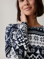 Navy Blue Fairisle Pattern Matching Family Womens Christmas Cotton Pyjamas - Image 4 of 8
