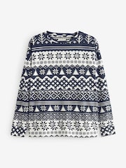 Navy Blue Fairisle Pattern Matching Family Womens Christmas Cotton Pyjamas - Image 5 of 8