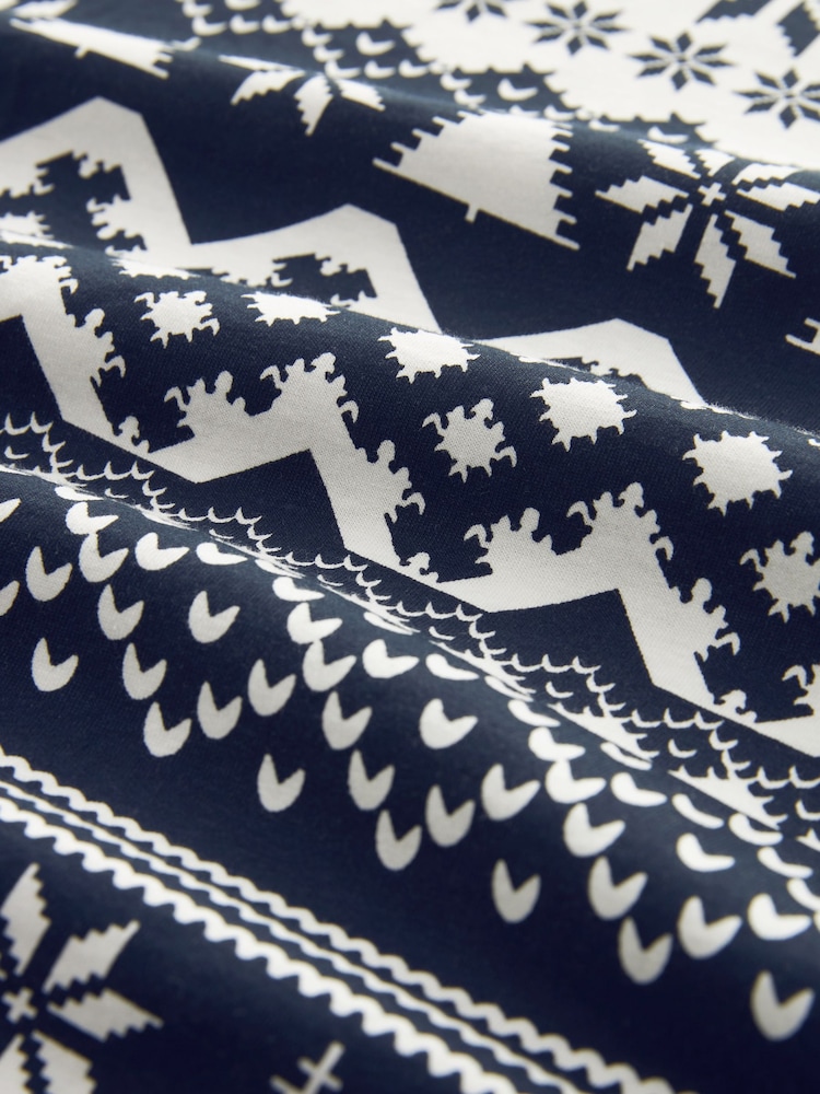 Navy Blue Fairisle Pattern Matching Family Womens Christmas Cotton Pyjamas - Image 8 of 8