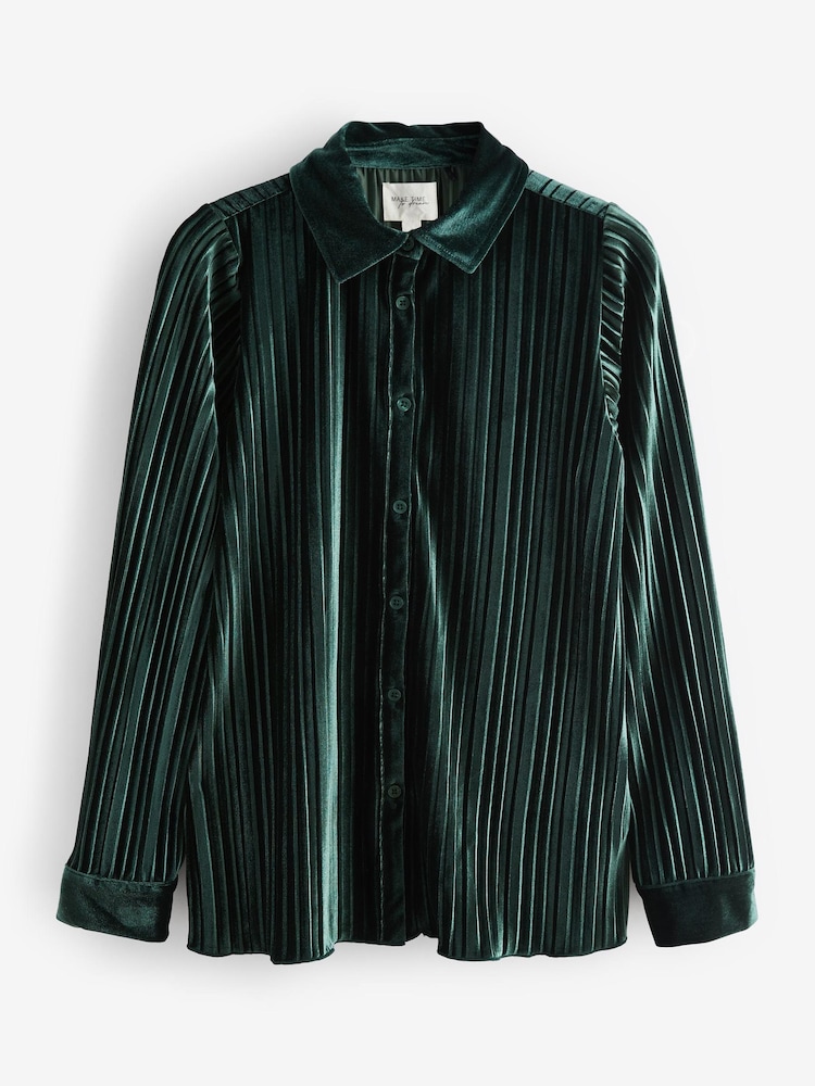 Dark Green Velvet Plissé Button Through Pyjamas - Image 8 of 10