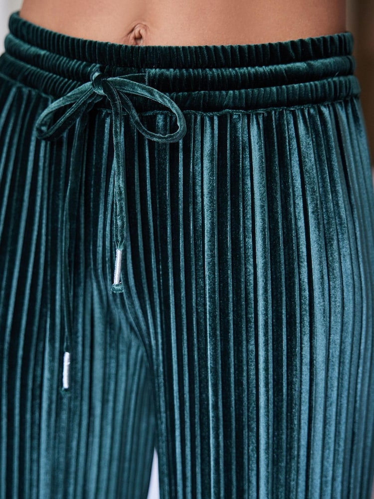 Dark Green Velvet Plissé Button Through Pyjamas - Image 6 of 10