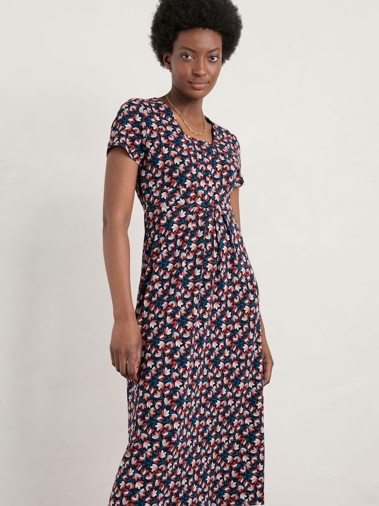 Seasalt Cornwall Blue Seed Packet Short Sleeve Midi Dress - Image 1 of 6