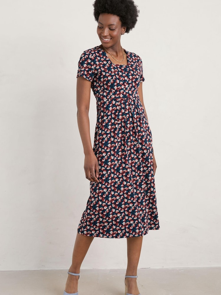Seasalt Cornwall Blue Seed Packet Short Sleeve Midi Dress - Image 4 of 6