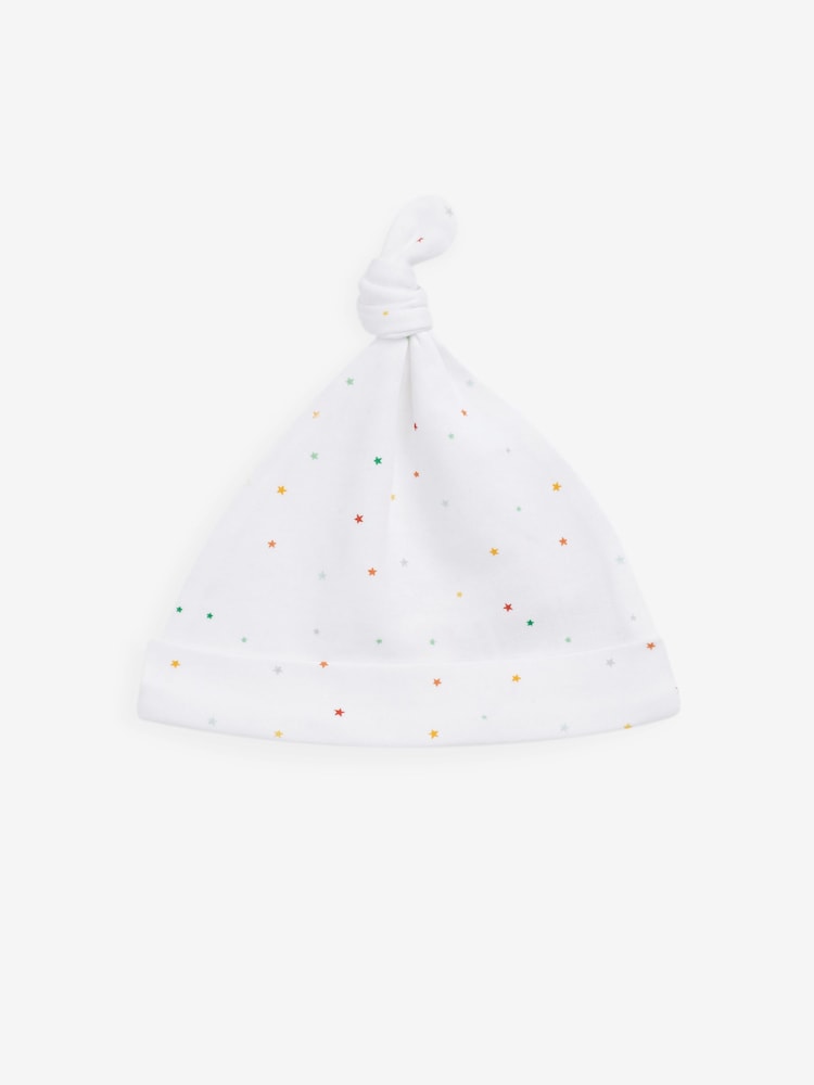 White Bright Rainbow Print - 100% Cotton Tie Top Baby Hats 3 Pack (0-12mths) - Image 3 of 6