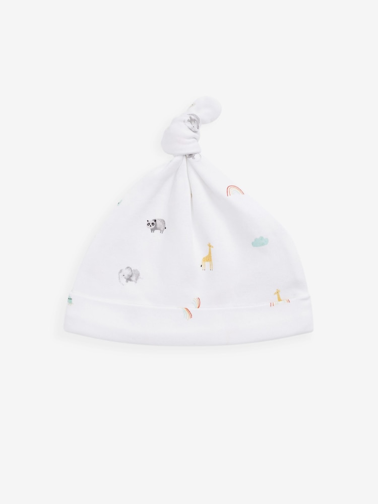 White Bright Rainbow Print - 100% Cotton Tie Top Baby Hats 3 Pack (0-12mths) - Image 4 of 6