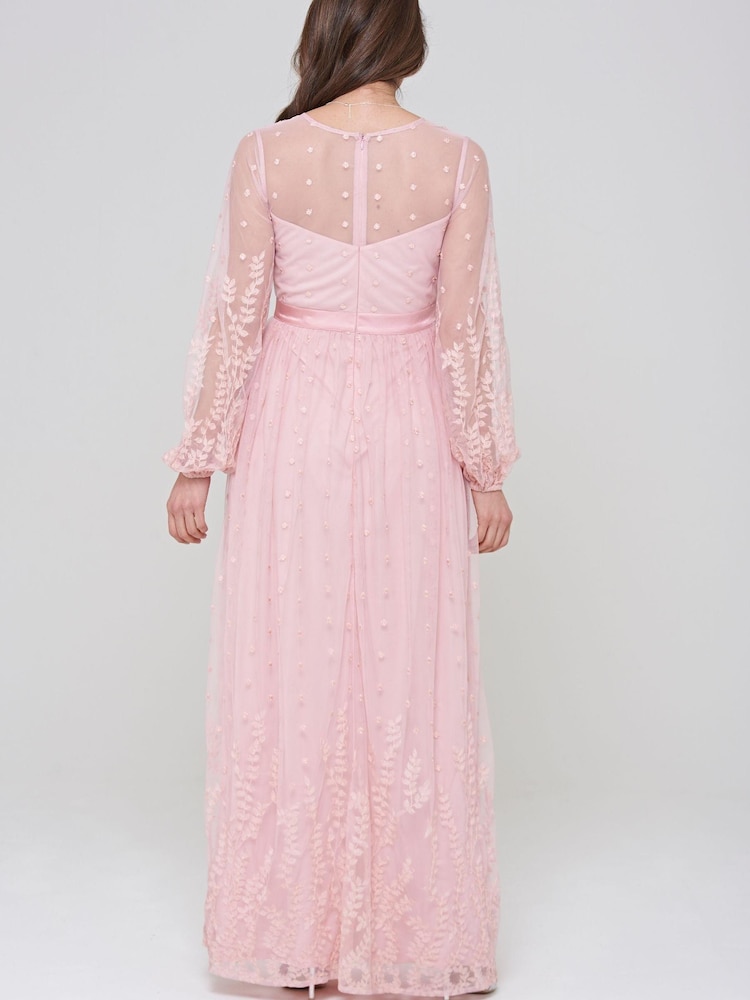 Amelia Rose Pink Wrap Front Lace Maxi Dress - Image 2 of 9 Amelia Rose Pink Wrap Front Lace Maxi Dress - Image 2 of 9