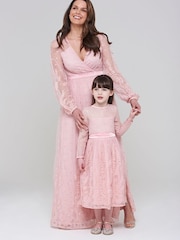 Розовое платье макси с запахом и кружевом Amelia Rose - Image 4 of 9
