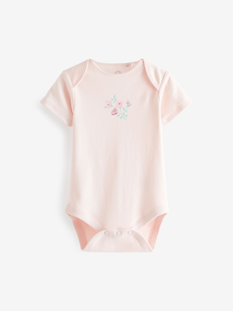 Pink/White Bunny 7 Pack Baby Short Sleeve Bodysuits - Image 2 of 6