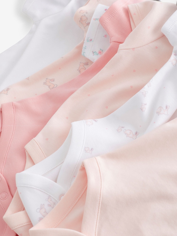 Pink/White Bunny 7 Pack Baby Short Sleeve Bodysuits - Image 6 of 6