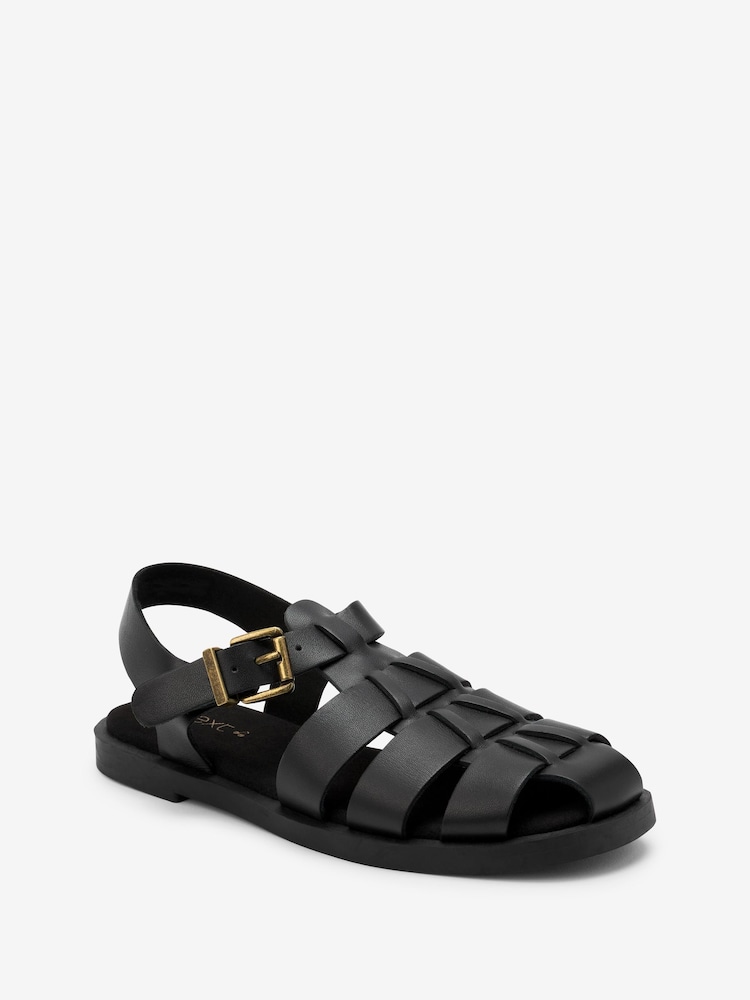 Noir - Sandales en cuir style pêcheur - Image 2 de 5 Noir - Sandales en cuir style pêcheur - Image 2 de 5