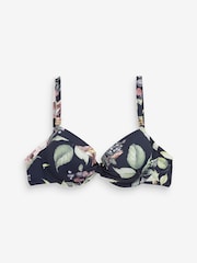 Navy Floral Wired Padded Plunge Top Shaping Bikini Top - Image 2 of 2
