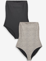 Black/Animal Bandeau Swimsuits 2 Pack - Image 1 of 3
