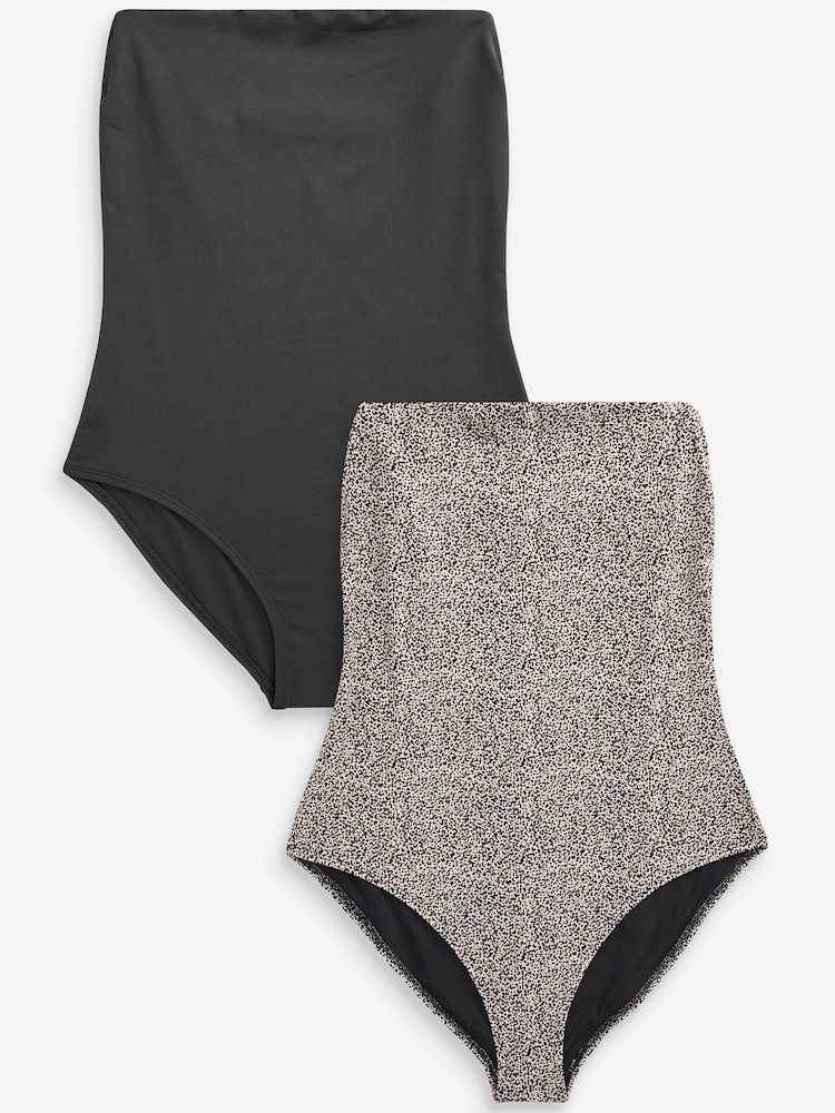 Black/Animal Bandeau Swimsuits 2 Pack - Image 1 of 3