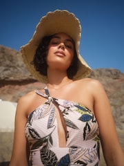 Neutral Leaf Print One Shoulder Cut-Out Swimsuit - Image 4 of 5