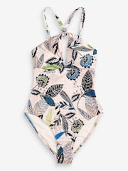 Neutral Leaf Print One Shoulder Cut-Out Swimsuit - Image 5 of 5