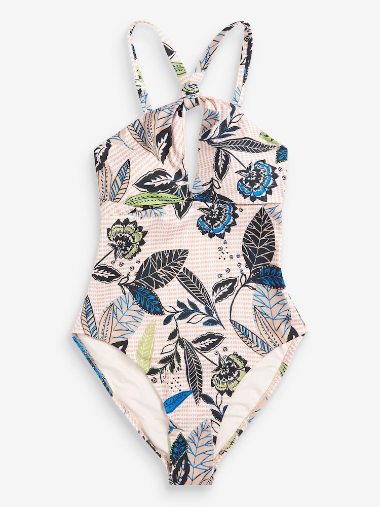 Neutral Leaf Print One Shoulder Cut-Out Swimsuit - Image 5 of 5