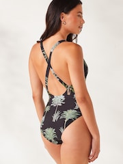 Palm Print Tummy Control Plunge Swimsuit - Image 2 of 4