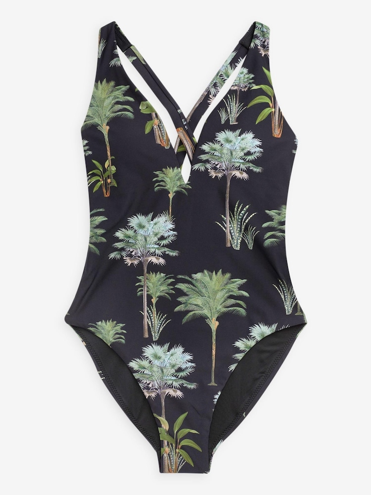 Palm Print Tummy Control Plunge Swimsuit - Image 4 of 4