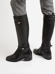 Dune London Black Wide Fit Tap Buckle Trim High Boots - Image 1 of 5