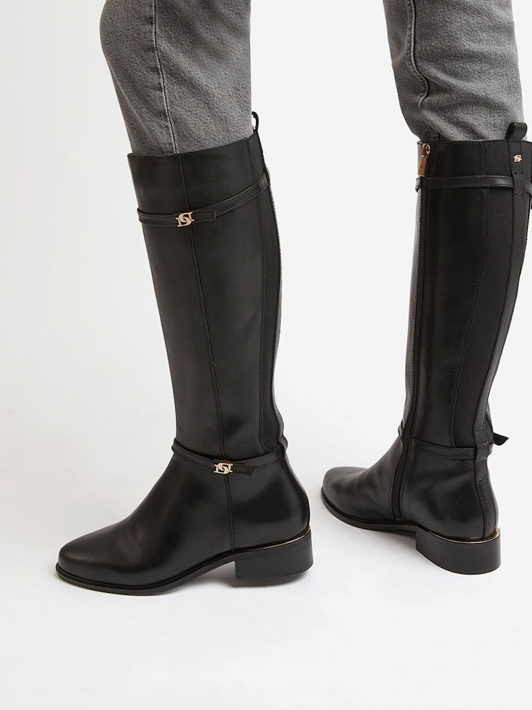 Dune London Black Wide Fit Tap Buckle Trim High Boots - Image 1 of 5