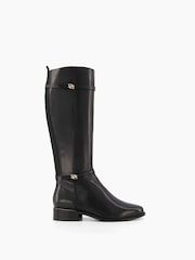 Dune London Black Wide Fit Tap Buckle Trim High Boots - Image 2 of 5