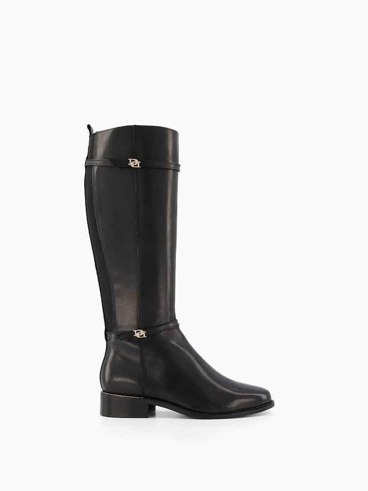 Dune London Black Wide Fit Tap Buckle Trim High Boots - Image 2 of 5