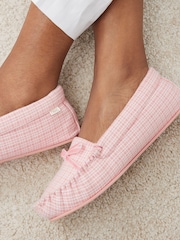 Pink Check Faux Fur Lined Moccasin Slippers - Image 3 of 8