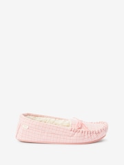 Pink Check Faux Fur Lined Moccasin Slippers - Image 4 of 8